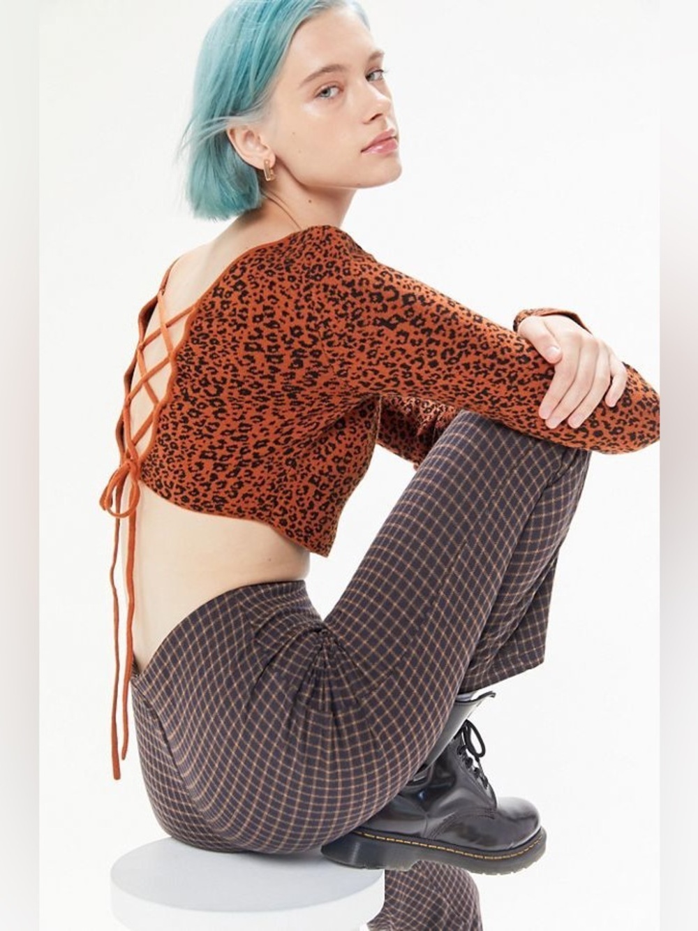Urban Outfitters Rust Leopard Print Lace-Back Crop Top